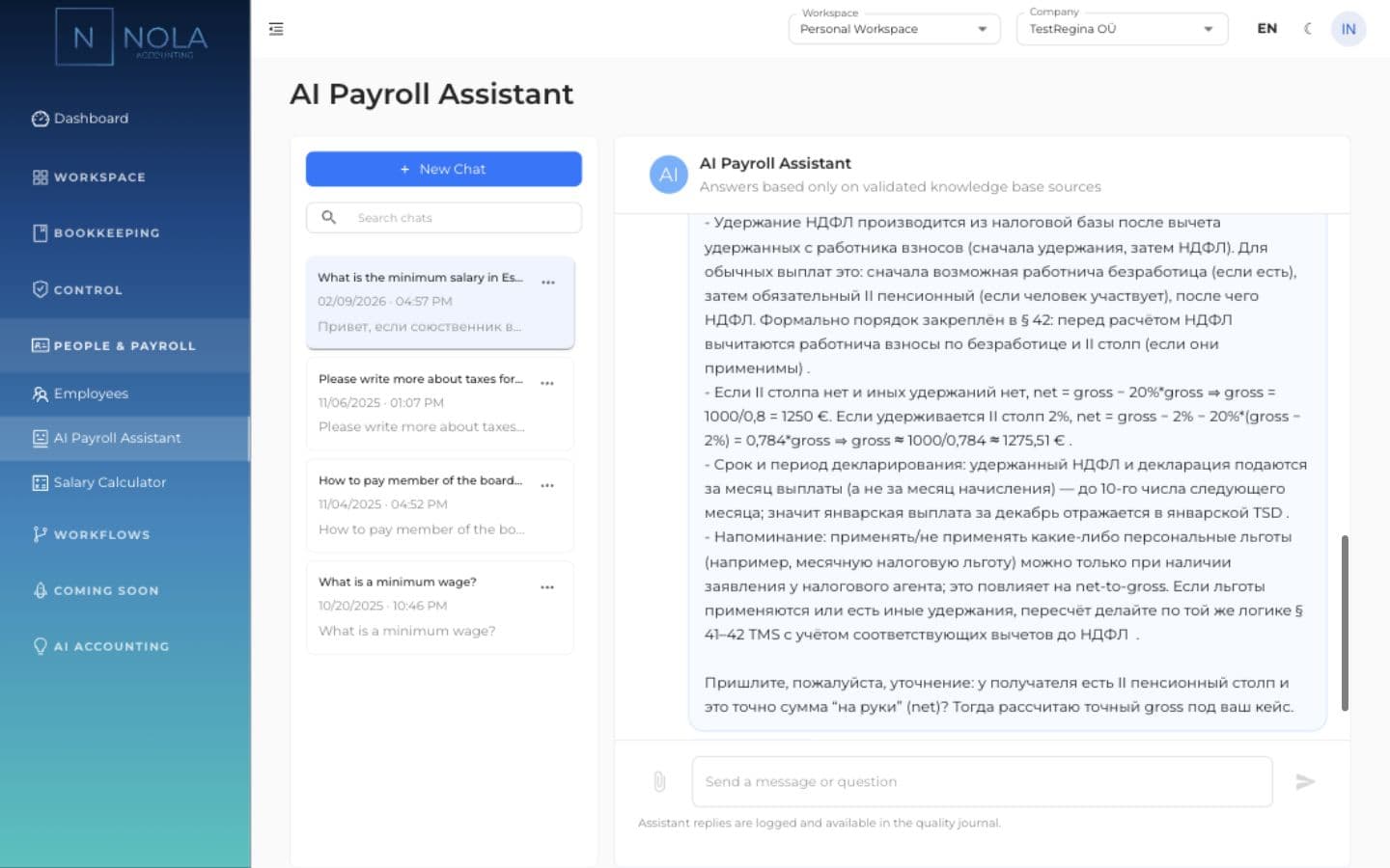 Nola AI payroll assistant