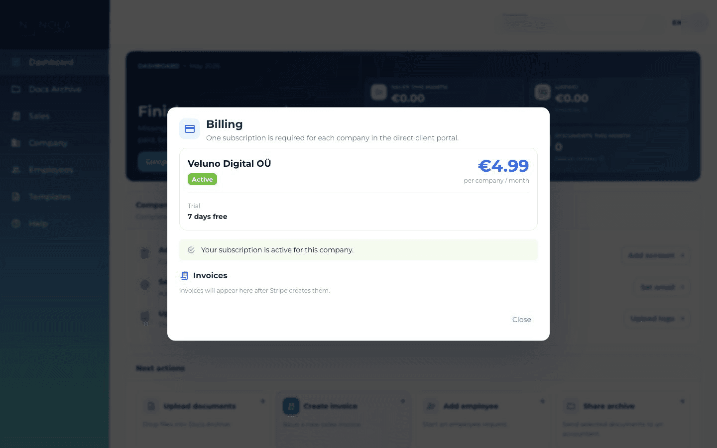 Each company portal has its own subscription