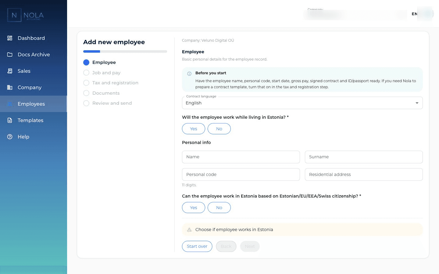 Employee hiring details and files in one packet